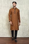 Buy_Arihant Rai Sinha_Brown Kurta Cotton Embroidered Thread And Pant Set _at_Aza_Fashions