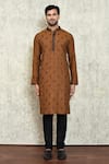 Buy_Arihant Rai Sinha_Brown Kurta Cotton Embroidered Thread And Pant Set _Online_at_Aza_Fashions