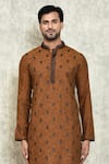 Shop_Arihant Rai Sinha_Brown Kurta Cotton Embroidered Thread And Pant Set _Online_at_Aza_Fashions