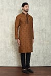 Arihant Rai Sinha_Brown Kurta Cotton Embroidered Thread And Pant Set _at_Aza_Fashions