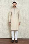 Buy_Arihant Rai Sinha_Beige Kurta Cotton Embroidered Abstract Plain And Pant Set _Online_at_Aza_Fashions