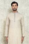 Shop_Arihant Rai Sinha_Beige Kurta Cotton Embroidered Abstract Plain And Pant Set _Online_at_Aza_Fashions