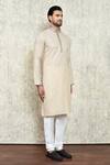 Arihant Rai Sinha_Beige Kurta Cotton Embroidered Abstract Plain And Pant Set _at_Aza_Fashions