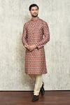 Buy_Arihant Rai Sinha_Red Kurta Jacquard Printed Mandala Spades And Pant Set _at_Aza_Fashions