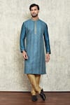 Buy_Arihant Rai Sinha_Blue Jersey, Polyester Embroidery Floral Kurta And Pant Set _at_Aza_Fashions