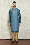 Buy_Arihant Rai Sinha_Blue Jersey, Polyester Embroidery Floral Kurta And Pant Set _Online_at_Aza_Fashions