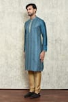 Arihant Rai Sinha_Blue Jersey, Polyester Embroidery Floral Kurta And Pant Set _at_Aza_Fashions
