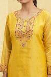 Buy_Khwaab By Sanjana Lakhani_Gold Kurta And Pant Soft Chanderi Embroidered Floret Pattern Set _Online_at_Aza_Fashions