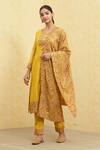 Shop_Khwaab By Sanjana Lakhani_Gold Kurta And Pant Soft Chanderi Embroidered Floret Pattern Set _Online_at_Aza_Fashions