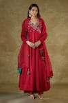 Buy_The Aarya_Red Pure Handwoven Chanderi Hand Embroidered Bodice Zardozi Anarkali Palazzo Set _at_Aza_Fashions