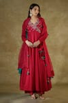 Shop_The Aarya_Red Pure Handwoven Chanderi Hand Embroidered Bodice Zardozi Anarkali Palazzo Set _at_Aza_Fashions