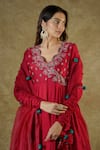 The Aarya_Red Pure Handwoven Chanderi Hand Embroidered Bodice Zardozi Anarkali Palazzo Set _Online_at_Aza_Fashions