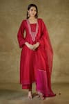 Buy_The Aarya_Red Chanderi, Viscose Embroidery, Pom-poms Square Hand Bodice Kurta Palazzo Set _at_Aza_Fashions