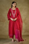 The Aarya_Red Chanderi, Viscose Embroidery, Pom-poms Square Hand Bodice Kurta Palazzo Set _Online_at_Aza_Fashions