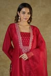 Buy_The Aarya_Red Chanderi, Viscose Embroidery, Pom-poms Square Hand Bodice Kurta Palazzo Set _Online_at_Aza_Fashions