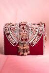 Buy_House Of Kosha_Maroon Beads, Crystals Sara Hand Embellished Bag _at_Aza_Fashions