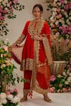 Buy_Preeti S Kapoor_Fuchsia Dupatta Organza Embellished Gota Round Short Anarkali Set _at_Aza_Fashions