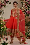 Buy_Preeti S Kapoor_Coral Anarkali And Salwar Georgette Embroidered Gota Handmade Set _at_Aza_Fashions