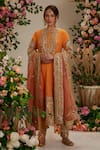 Buy_Preeti S Kapoor_Peach Anarkali And Salwar Georgette Embroidered Gota Round Work Set _at_Aza_Fashions