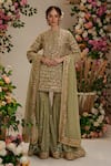Buy_Preeti S Kapoor_Green Kurta And Gharara Georgette Embroidered Gota Floral Work Set _at_Aza_Fashions