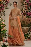 Buy_Preeti S Kapoor_Peach Kurta And Gharara Georgette Embroidered Gota Round Floral Set _at_Aza_Fashions