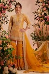 Buy_Preeti S Kapoor_Yellow Kurta And Gharara Georgette Embroidered Gota Floral Jaal Set _at_Aza_Fashions