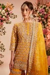 Shop_Preeti S Kapoor_Yellow Kurta And Gharara Georgette Embroidered Gota Floral Jaal Set _at_Aza_Fashions