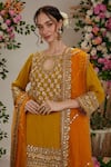 Shop_Preeti S Kapoor_Yellow Kurta And Sharara Georgette Embroidered Gota Floral Set _at_Aza_Fashions