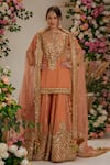 Buy_Preeti S Kapoor_Peach Dupatta Organza Embellished Gota Notched Floral Kurta Sharara Set _at_Aza_Fashions