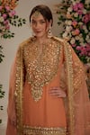 Shop_Preeti S Kapoor_Peach Dupatta Organza Embellished Gota Notched Floral Kurta Sharara Set _at_Aza_Fashions