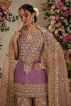 Shop_Preeti S Kapoor_Purple Kurta And Sharara Georgette Embroidered Handmade Work Set _at_Aza_Fashions