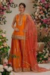 Buy_Preeti S Kapoor_Orange Kurta And Sharara Silk Embroidered Gota Round Set For Women_at_Aza_Fashions