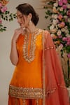 Shop_Preeti S Kapoor_Orange Kurta And Sharara Silk Embroidered Gota Round Set For Women_at_Aza_Fashions