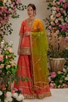 Buy_Preeti S Kapoor_Orange Dupatta Organza Embroidered Gota Round Floral Silk Kurta Sharara Set _at_Aza_Fashions