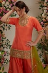 Shop_Preeti S Kapoor_Orange Dupatta Organza Embroidered Gota Round Floral Silk Kurta Sharara Set _at_Aza_Fashions