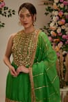 Shop_Preeti S Kapoor_Green Kurta And Gharara Silk Embroidered Gota Round Floral Set _at_Aza_Fashions