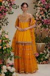 Buy_Preeti S Kapoor_Yellow Kurta And Gharara Silk Embroidered Gota Round Set _at_Aza_Fashions
