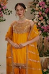 Shop_Preeti S Kapoor_Yellow Kurta And Gharara Silk Embroidered Gota Round Set _at_Aza_Fashions