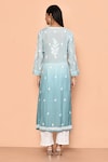 Shop_Adara Khan_Blue Muslin Embroidery Bloom Round Shaded Chikankari Kurta_at_Aza_Fashions