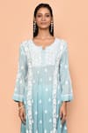 Adara Khan_Blue Muslin Embroidery Bloom Round Shaded Chikankari Kurta_Online_at_Aza_Fashions