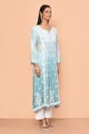 Shop_Adara Khan_Blue Muslin Embroidery Bloom Round Shaded Chikankari Kurta_Online_at_Aza_Fashions