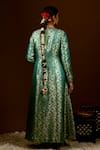 Priyal Bhardwaj_Green Banarasi Silk Handwoven Floral Jaal Pattern Open Jacket _Online_at_Aza_Fashions