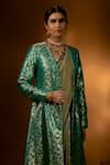 Shop_Priyal Bhardwaj_Green Banarasi Silk Handwoven Floral Jaal Pattern Open Jacket _at_Aza_Fashions