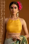 Buy_Priyal Bhardwaj_Yellow Pure Silk Embroidered Thread And Sequin Work Halter Neck Blouse _at_Aza_Fashions