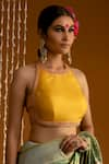 Buy_Priyal Bhardwaj_Yellow Pure Silk Embroidered Thread And Sequin Work Halter Neck Blouse _Online_at_Aza_Fashions