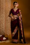 Buy_Priyal Bhardwaj_Purple Pure Silk Hand Embroidered Zari Surplice Neck Wrap Blouse _at_Aza_Fashions