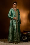 Buy_Priyal Bhardwaj_Green Banarasi Silk Handwoven Floral Jaal Pattern Open Jacket _at_Aza_Fashions