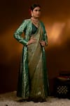 Buy_Priyal Bhardwaj_Green Banarasi Silk Handwoven Floral Jaal Pattern Open Jacket _Online_at_Aza_Fashions