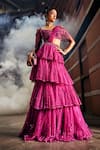 Buy_Garima Karwariya Designs_Pink Net Hand Embellished Swarovski The Sea Shell Blouse And Layered Lehenga Set _at_Aza_Fashions