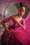 Garima Karwariya Designs_Pink Net Hand Embellished Swarovski The Sea Shell Blouse And Layered Lehenga Set _at_Aza_Fashions